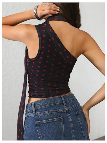 Image of RoseSeek Women's Y2K Leopard Polka Dots Halter Asymmetrical Neck Crop Tops