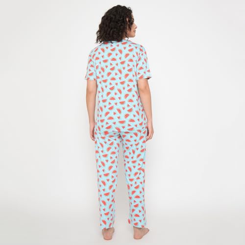 Image of CAMEY Women's Printed Pyjama Set, Short Sleeve T-Shirt and Trousers, Women Nightsuit, Loungewear Sets