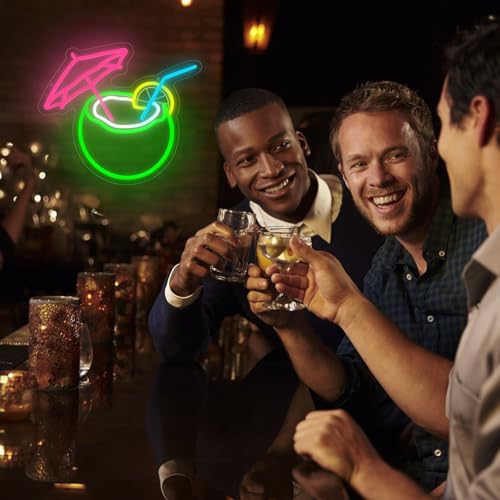 Image of Coconut Neon Sign Light, Dimmable Summer Drink Theme Neon Lights with Lemon for Wall Decor, Tropical Beach Led Light Up Sign for Bar Beer Pub Bedroom Restaurant Man Cave Club Party Present