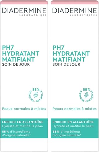 Diadermine - Crème de Jour Visage PH7 - Soin de Jour Hydratant Matifiant - Peau normales à mixtes - 88% d'ingrédients d'origine naturelle - Contenant de 50 ml (Lot de 2)