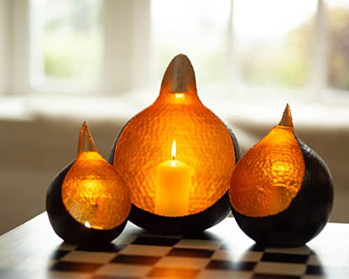 Gold Diya Metal Votive Candle Holders Black Outer For Diwali Different Size Set Of 3 - Decorative Centerpiece For Table Home Décor Accents. Hammered Metal Finish. Large #TOP7