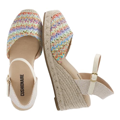 CUSHIONAIRE Tuti Platform Espadrilles for Women, Multicolor Woven Closed Toe Wedge Sandals with Adjustable Ankle Strap and Cushioned Footbed, NATURAL 7.5 by CUSHIONAIRE - Used condition - US$35.63