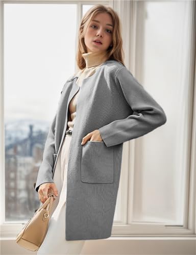 Women's Casual Long Sleeve Draped Open Front Knit Pockets Long Cardigan3