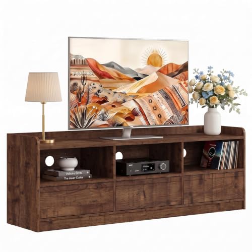 FATORRI TV Stand for TVs Up to 55/60/65 inch, Vintage Entertainment Center with Storage, Wood Media Console with Drawers for Living Room, Bedroom (55.12 inch W, Rustic Brown)