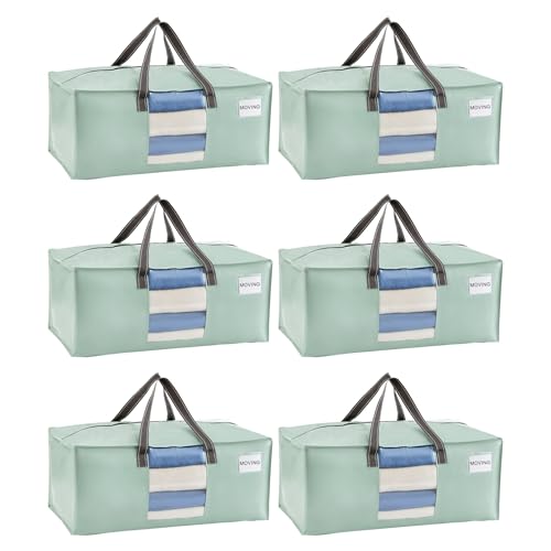 VENO Heavy Duty Moving Bags, Storage Bags, Clear Window, Light Green,6 Pack