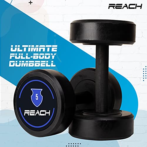 Image of Reach Round Rubber Dumbbells 5 Kg Set of 2 for Men & Women | Gym Equipment Set for Home Gym Workout & Exercise | For Strength Training & Fitness Accessories & Tools