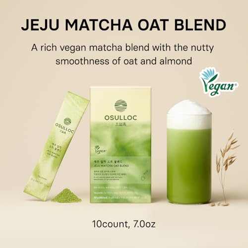Image of OSULLOC Jeju Matcha Oat Blend (7oz X 10 Packets), Vegan Dairy‑Free, Plant‑Based Instant Matcha Drink Powder, Lightly Sweetened