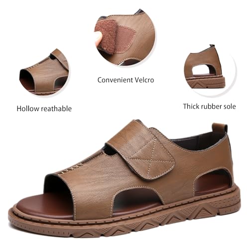 Men's Leather Platform Rome Sandals Comfortable Round Open Toe Breathable Hollow Non-Slip Soft Fisherman Sandals for Summer Outdoor Beach Casual Business Walking Shoes2
