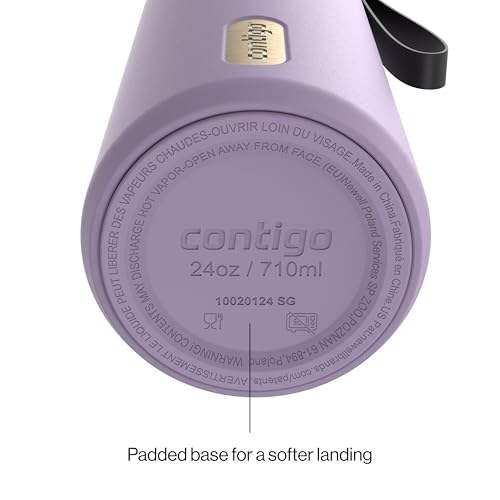 Image of Contigo AutoSeal 24 oz Stainless Steel Vacuum-Insulated Water Bottle with Leakproof Push-Button Spout & Lock, Carry Strap, BPA-Free & Lead-Free, Dishwasher Safe