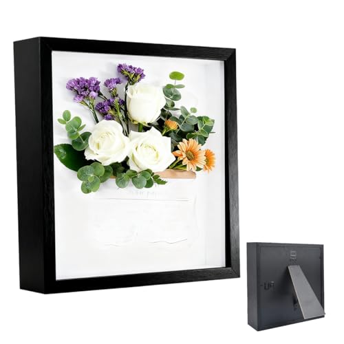 Cadre photo profond 25 x 25 cm Plaque acrylique transparente Cadre pour objet 3D Profondeur : 3 cm En bois Pour cadeau de mariage Noir