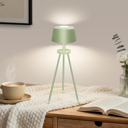 Woputne Table Lamp Tripod Stand, Rechargeable, Touch Control, Small Cute Green Stylish Desk Lamp for Bedroom, Living Room, Home Decor, Night Leisure/Reading/Keyboard Lightings (1pcs)