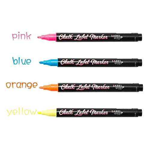 4 marcadores de tiza de neón para etiquetas de pizarra marcadores de tiza borrables, rotuladores, con base de agua, para pizarra blanca, ventana, pizarra (rosa, azul, amarillo, naranja)