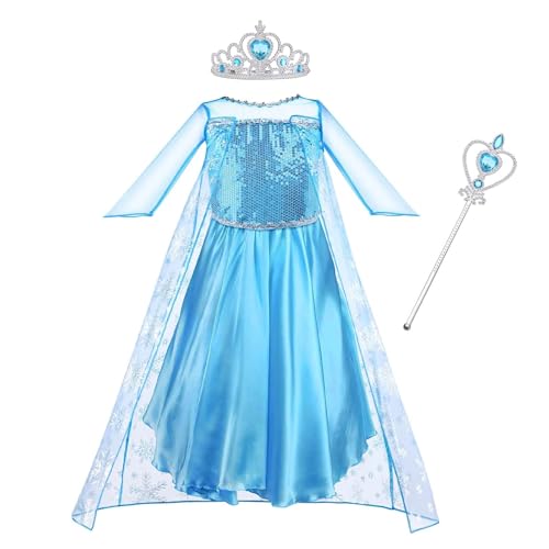 Vicloon ELSA kostüm mädchen, 3pcs ELSA Kleid Kinder Set mit Krone Diadem Zauberstab,Halloween Weihnachten Geburtstag Party Kostüm,kostüm...