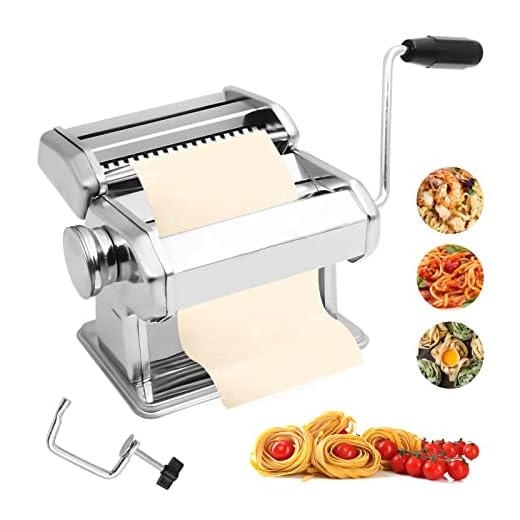 Pasta Machine, Stainless Steel Manual Roller Pasta Maker Machine with 8 Adjustable Thickness Setting and 2 Sturdy Noodle Cutter for Homemade Spaghetti, Fettuccini, Lasagna, Dumpling Skin