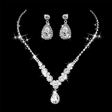 Handcess Bride Wedding Necklaces Jewellery Sets Silver Crystal Necklace and Earring Sets Bridal Rhinestone Jewellery Set for Women Cover