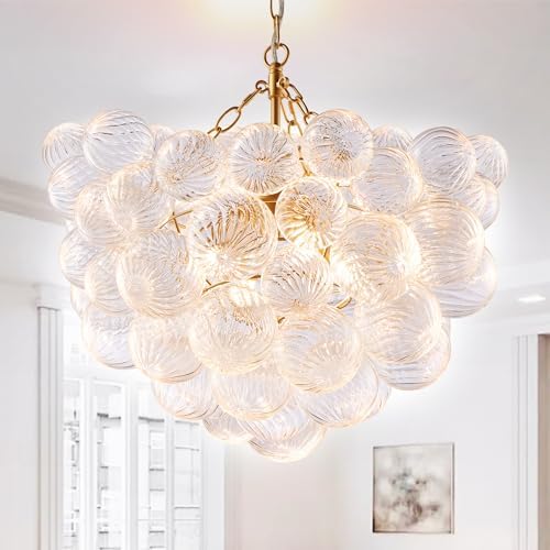 Longree Nordic Bubble Ball Glass Chandelier, 24 Inches, Gold & Clear