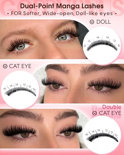 Image of Wispy Manga Lash Clusters Natural Eyelash Clusters Fairy Cluster Eyelash Extensions Anime Individual Lashes C Curl Lash Extension Waterproof DIY Eye Lashes Cluster