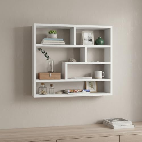 Image of FURNEASER Wall Shelves for Living Room, Hanging Decoration & Corner Display Shelf, Modern & Stylish Bookcase Bookshelf for Home Office Wall Decoration (White)