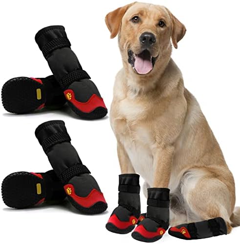 Anti-Slip Dog Snow Boots Waterproof Dog Shoes for Small Medium Large Dogs with Reflective Straps Pet Dog Boots for Hiking.4Pcs Soft Breathable Paw Protectors for Dogs Outdoor Night Use