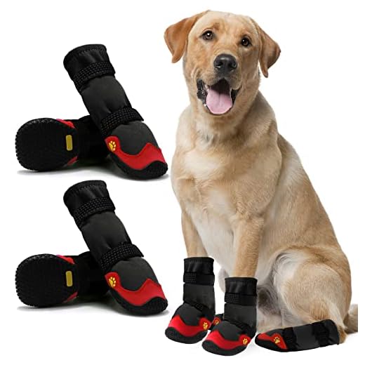 Anti-Slip Dog Snow Boots Waterproof Dog Shoes for Small Medium Large Dogs with Reflective Straps Pet Dog Boots for Hiking.4Pcs Soft Breathable Paw Protectors for Dogs Outdoor Night Use