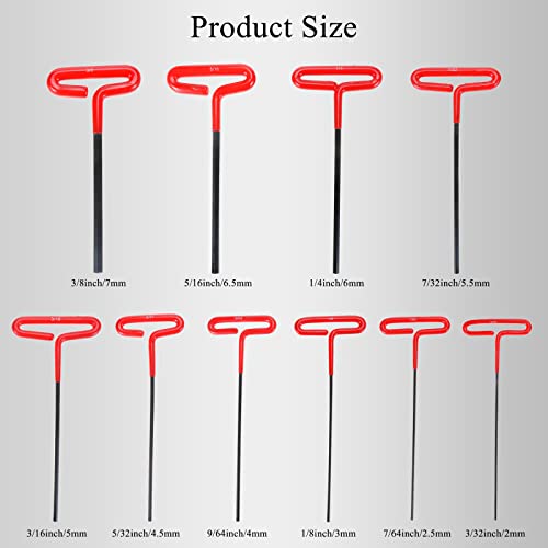 Werkweit Long Allen Wrench Set 10 Pack T-Handle Hex Key Set Alloy Steel T-Handle Hex Key Set Size 3/8, 5/16, 1/4, 7/32, 3/16, 5/32, 9/64, 1/8, 7/64,3/32-Inch #TOP2