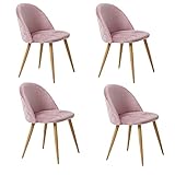 OFCASA Set de 4 Moderno Rosado Sillas de comedor Tela de terciopelo Sillas Cocina con patas de metal Asiento tapizado silla de salón Hogar Mueble