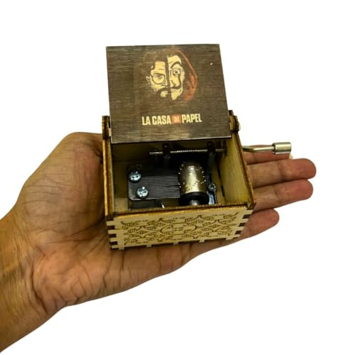 Image of Zesta Money Heist Wooden Musical Box Gift | Vintage Music Crank Mini Collectible for Girlfriend, Boyfriend, Husband, Wife | Unique Musical Gifts for Music Lovers | Classic Wooden Box