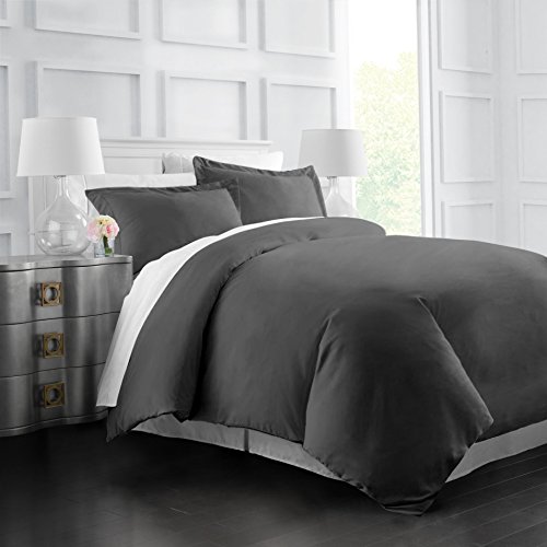 Italian Luxury Soft Brushed 1500 Series Microfiber Duvet Cover Set, Hotel Quality and Hypoallergenic with Zippered Closure and Matching Shams - King/California King - Gray