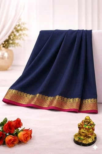 Image of Anushka Fashions Semi Mysore Crepe Silk Saree with 2D Pattern, Contrast Border, Rich Pallu & Blouse Piece Included, Lightweight Ethnic Wear for Festive, Party & Traditional Occasions