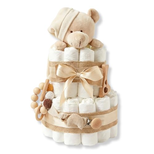 Tarta de Pañales DODOT | Pastel de Pañales para Bebés | Regalo Original para Recién Nacido | Regalo para Bebé Unisex | Modelo Beige Bear – MyLittleBabies