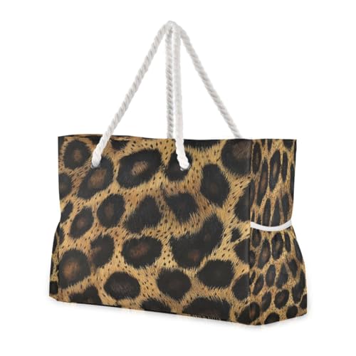 Leopard Print （2） Beach Bag & Travel Tote Bag Large Sandproof with Zipper Closure, Wet Pouch for Swim Gym Travel, Lightweight Foldable Outdoor Bag