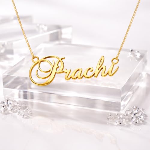Image of Prachi Cursive Gold & Silver Name Pendant Necklace, Best Jewelry Gift for Girls.