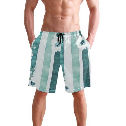 GuoChe Lightseagreen Stripe Men Shorts Casual Casual Board Shorts with Comprion 8”/ 9” Long Water Park Sliding2