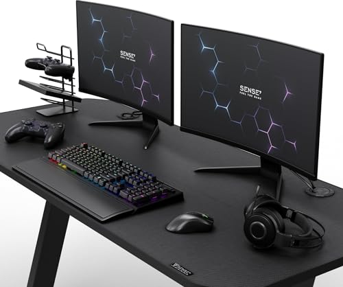 Schreibtisch Nomad Basic, Gaming Tisch 140x60, PC Tisch mit Kopfhörerhaken, Getränkehalter, Controller Halter, Gaming Computertisch mit Kohlefaseroberfläche, Ergonomischer Gaming Desk – Bild 4