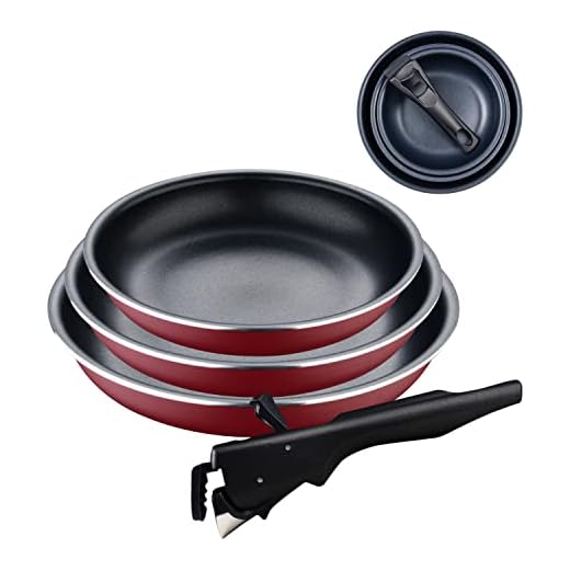 Bergner Click&Cook Red Edition | Juego de Sartenes de 4 Piezas de 18, 20 y 24 cm + Mango Ergonómico Extraíble | Aluminio Prensado y Antiadherente | Para Todo Tipo de Cocinas y Horno