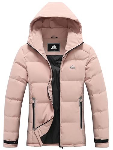 MOERDENG Women's Lightweight Full-Zip Puffer Jacket with Hood Quilted Warm Winter Coat Water Resistance Winter Jacket