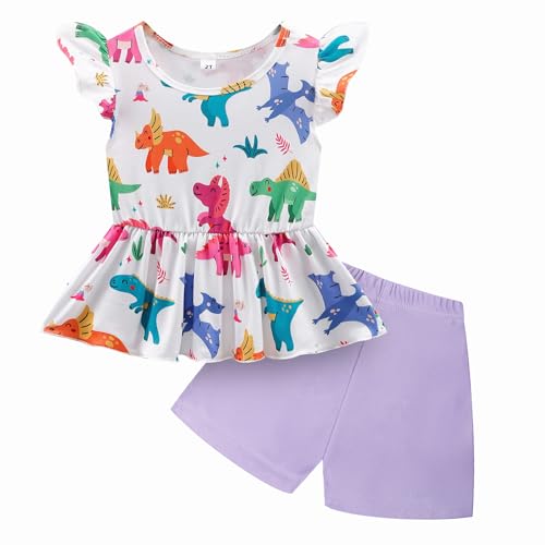 Image of Girls Summer Outfits Toddler Baby Girls Short Sets 2 Piece Clothing Set Flutter Sleeve Shirt and Short 2-7 Years