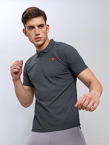 Image of TECHNOSPORT Men's Polyester Slim Fit Self-Design Short Sleeve Polo Matpiq T-Shirt with Anti Microbial, Techno Dry for Regular and Casual Use