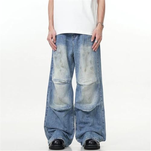 Men’s Hip Hop Denim Pants, Streetwear Pleated Niche Design, Wide Leg Baggy Jeans for Summer2