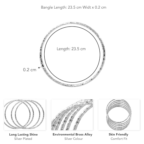 Image of Peora Silver Gold & Rose Gold Plated Metal Bangles Bracelet Fancy Gift for Women (6 Pcs. 2.6 inch)