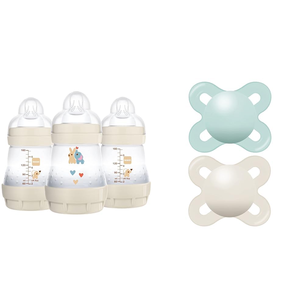 MAMEasy Start Anti Colic Baby Bottle 5 oz, Easy Switch Between Breast and Bottle & Original Start Matte Newborn Baby Pacifier, Best Pacifier for Breastfed Babies
