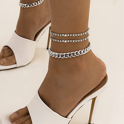 Otxas Silver Anklets For Women Tennis Anklet Rhinestone Ankle Bracelet Cuban Link Anklets For Women Diamond Anklets For Women Silver Ankle Bracelets For Women #TOP2