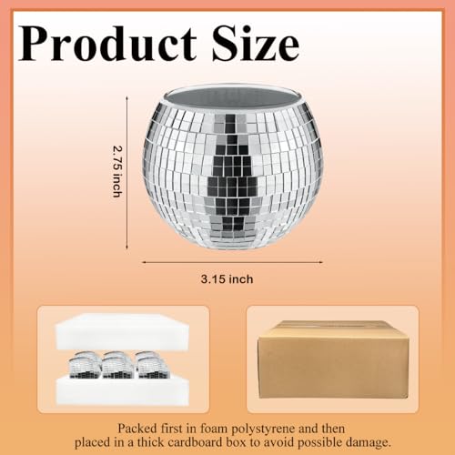 Quaocens SAD312 6 Pcs Disco Ball Silver Votive Candle Holders,Glass Mirror Candle Holder Disco Ball Candle Holder Disco Ball Candle Vase Can Be Used thumb #1