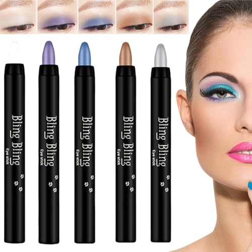 Lápiz de Sombra de Ojos,5pcs Lápiz de Sombra de Ojos Nacarado,Sombra de Ojos en Barra Waterproof,Glitter Eyeshadow Pen,Sombras de Ojos Brillantes,Sombras de Ojos en Stick,Sombras de Ojos