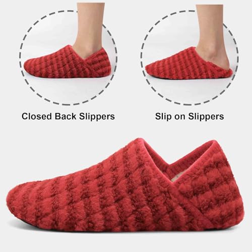 Image of Fires Fuzzy Slippers for Womens House Slipper for Women House Shoes Ladies Slippers Home Shoes with Non Slip Rubber Sole for Indoor /Outdoor & Travel Wineredstripe 5.5-6.5 Women /4-5 Men