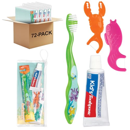 Practicon SmileGoods Child FlosSeas Dental Care Kit with FlosSeas Toothbrush, Toothpaste & FlosSeas Flossers, 72 Pack