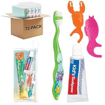 Practicon SmileGoods Child FlosSeas Dental Care Kit with FlosSeas Toothbrush, Toothpaste & FlosSeas Flossers, 72 Pack
