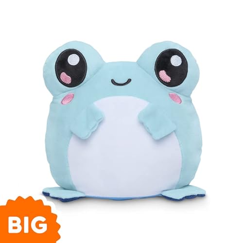 Teeturtle | The Original Reversible Big Frog Plushie | Patented Design | Happy Light Blue + Angry Dark Blue | Show Your Mood Without Saying A Word! #TOP2