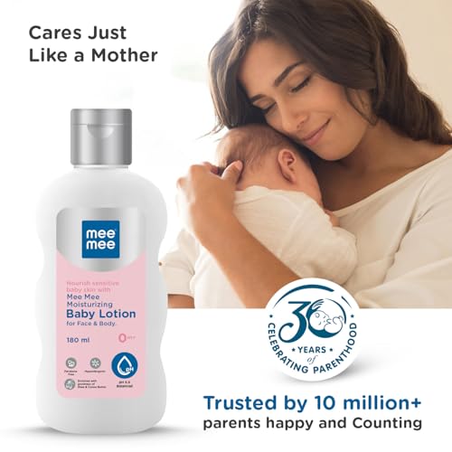 Image of Mee Mee Moisturizing Baby Lotion for Face & Body, Shea, Cocoa Butter & Almond Oil, 24 Hrs Moisturization (180ML)