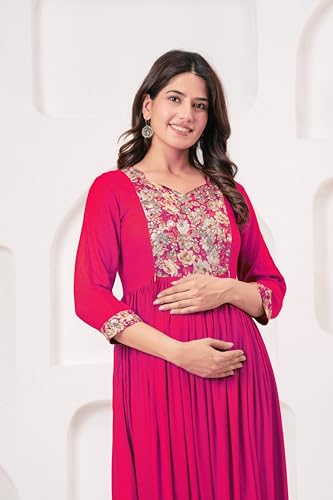 Image of Dhruvi Women's Rayon Anarkali Maternity Dress & Feeding Kurti with Zippers